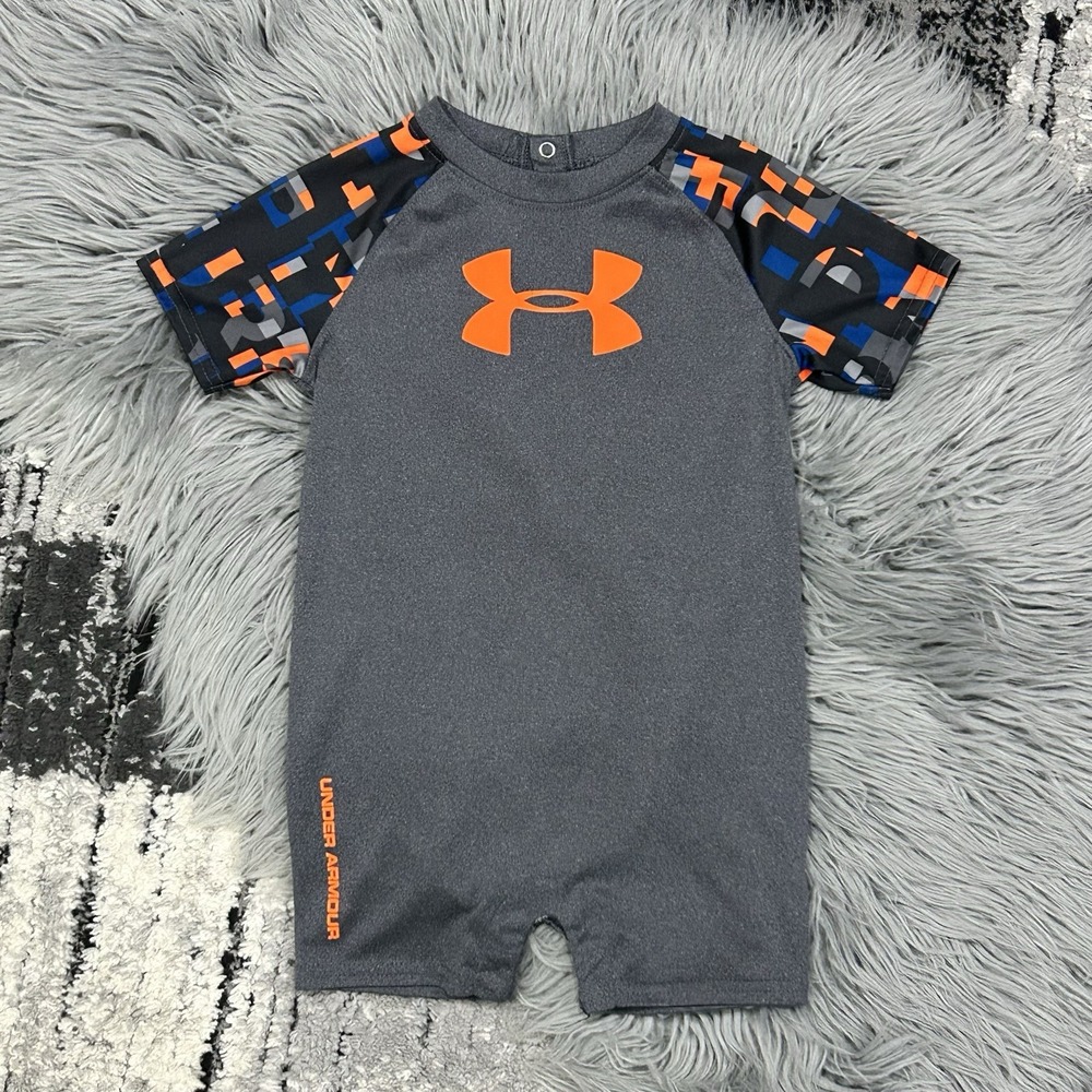 Under Armour One Piece Short Sleeve Orange & Grey Romper W/Snap Crotch 24 Month